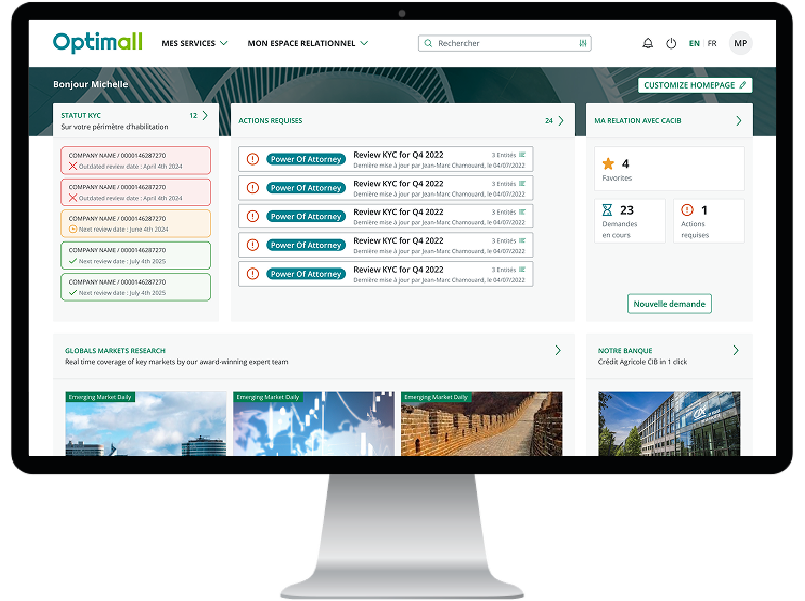 Crédit Agricole CIB Optimall portal contractual tools